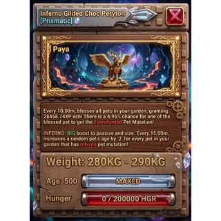 ⚖️280KG - 290KG⚖️🔥INFERNO🔥🍫GILDED CHOCO🍫PERYTON🎆 I MAX 500 AGE l 🤩READY TO USE 🤩 -⌛10MINS MAX CD ⌛ - NO TOY 🪀