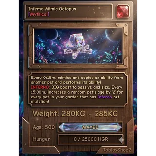 ⚖️280KG - 285KG⚖️🔥INFERNO🔥💥GIGANTIC💥🐙MIMIC OCTOPUS🐙 I MAX 500 AGE l 🤩READY TO USE 🤩 -⌛ 15 SEC MAX CD ⌛ - NO TOY 🪀