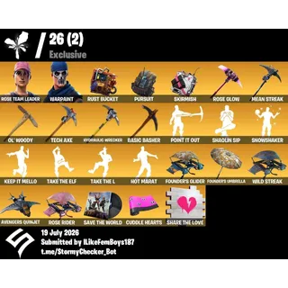 Fortnite Account - 63 Skins | OG STW | Rose Team Leader | Warpaint | Rose Glow | Ol' Woody | 3150 VB