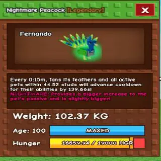 NIGHTMARE COLOSSAL TITANIC GODLY PEACOCK 100kg+