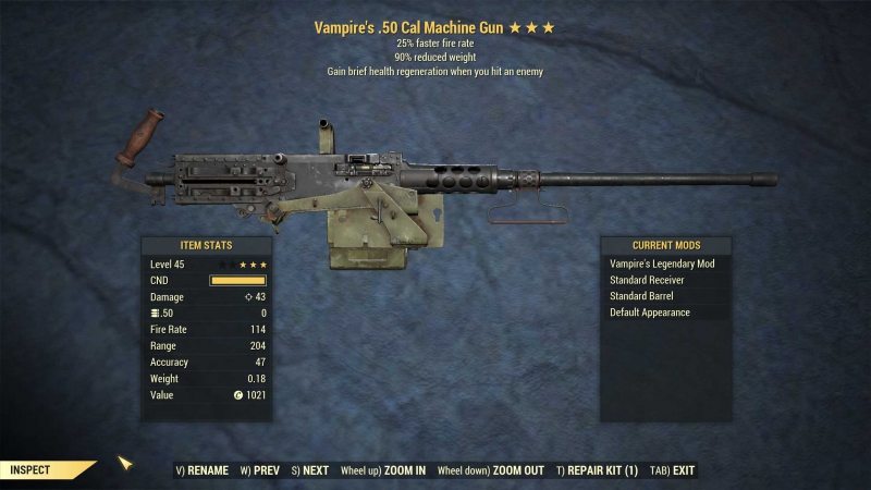 Vampire's 50 Cal Machine Gun (25% faster fire rate, 90% reduced weight ...