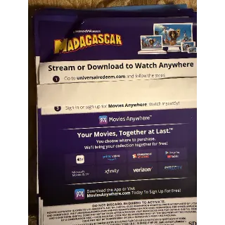 MADAGASCAR ~ DIGITAL CODE ~ FROM 4K ULTRA SET!!