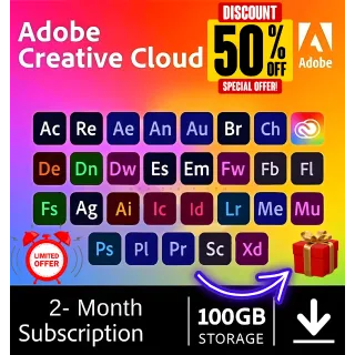 2 Months Subscriptions Adobe Creative Cloud All Application - 1 TB - In Your Account - Mac/Win