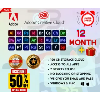 Adobe Creative Cloud 12 Month Subscriptions All Application 1 Year - 1 TB In Your Email - Mac/Win