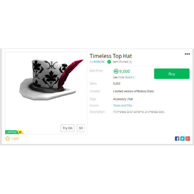 Collectibles Roblox Timeless Top Hat In Game Items - 