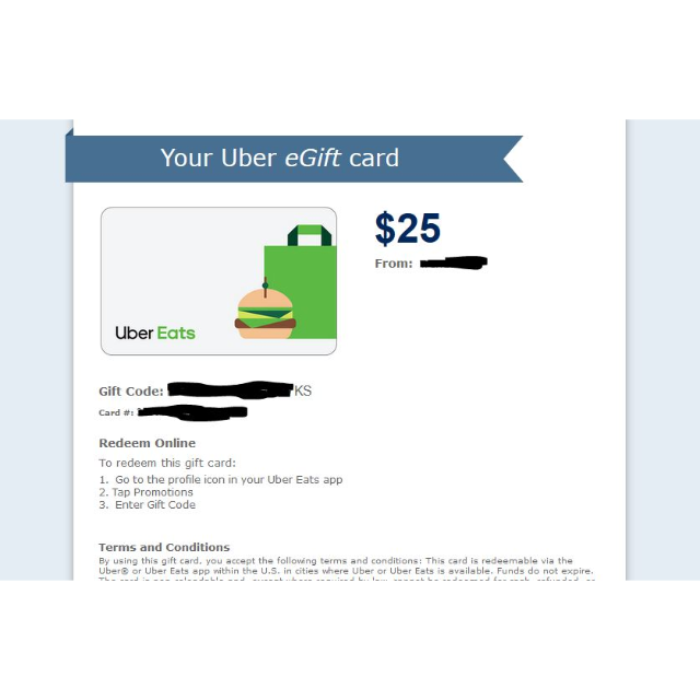 $25.00 Uber Eats (INSTANT DELIVERY) - Uber Eats Gift Cards ...