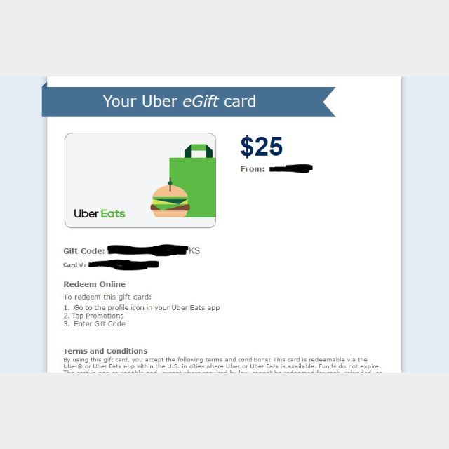 $25.00 Uber Eats (INSTANT DELIVERY) - Uber Eats Gift Cards ...