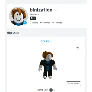 Roblox account username "binization"