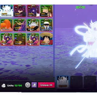 Anime Vanguards (AV) Global Account - Level 184 + Rukia + 55m Winter Present (Presents) + 18k Gem + 4m Gold + 86 Trait Rerolls