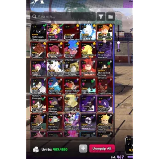 Anime Vanguards (AV) VNG Account - 40 Monarchs (Shadow, Sukuna x Gojo, Gear 5, Madara, Divalo, Alucard, Rogita, Gil...)