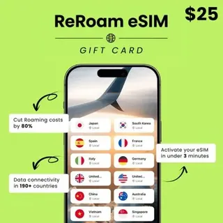 $25.00 USD ReRoam eSim Gift-Card