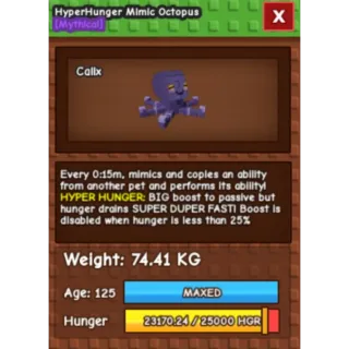 HYPER HUNGER MIMIC OCTOPUS 15s CD 74kg plus ( no toy needed! )