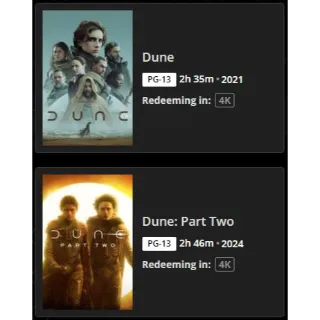 Dune: Part Two 2024 & Dune 2021 Movies Anywhere 4K UHD