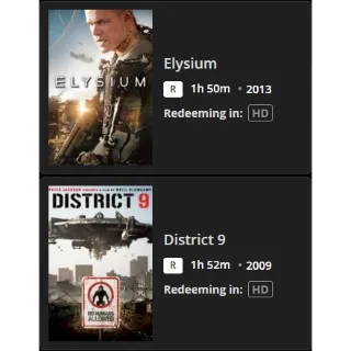 Elysium & District 9 Movies Anywhere HD