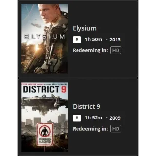 Elysium & District 9 Movies Anywhere HD