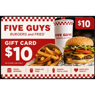 Five Guys $10 Gift Cards – Instant Delivery / Fast Deal