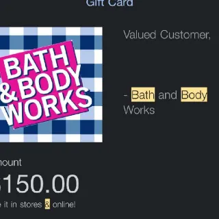 $150,00 Bath and Body Works