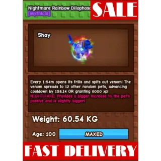 HUGE RAINBOW HATCHED DILOPHOSAURUS 60KG (NIGHTMARE)