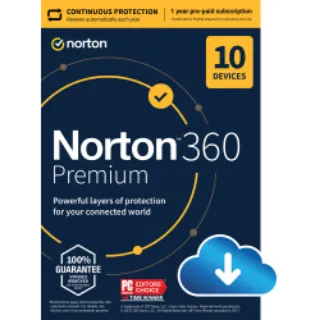 Norton 360 Premium + 75 GB Cloud Storage (10 Devices, 1 Year) - NortonLifeLock Key - UNITED STATES