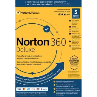 Norton 360 Deluxe 50GB - 5 Devices 1 Year - Norton Key EUROPE