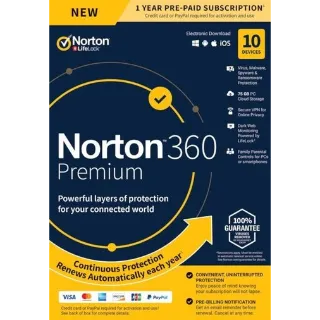 Norton 360 Premium 75GB - 10 Devices 1 Year - Norton Key GLOBAL