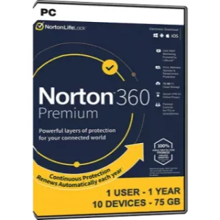 Norton 360 Premium (1 User / 1 Year / 10 Devices / 75 GB) 