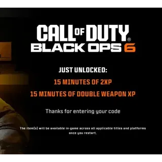 CALL OF DUTY BLACK OPS 6 :🔑15 Min Weapon XP+15 Min Double XP⭐