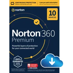 Norton 360 Premium + 75 GB Cloud Storage (10 Devices, 1 Year) - NortonLifeLock Key - UNITED STATES