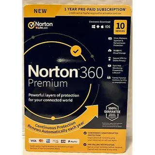 Norton 360 Premium + 75 GB Cloud Storage (10 Devices, 1 Year) - NortonLifeLock Key - UNITED STATES