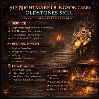 S12(SC) 5x Run T1-T4 Sigil Nightmare Mythic Prankster (1x Mythic Uniques+1x Resplendent Spark Per Key) Divine Intervention