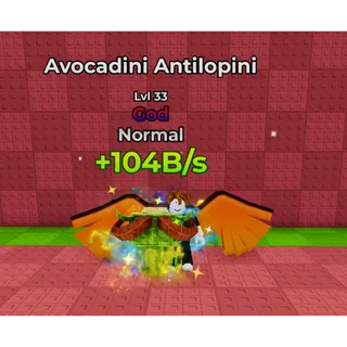 🔥Avocadini Antilopini (God) (104B/s) (LVL 33) - +1 Wings for Brainrots🔥