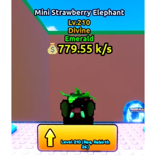 🔥Mini Strawberry Elephant (Emerald) (Divine) LVL 210🔥Cheapest/Instant - Escape Tsunami For Brainrots!