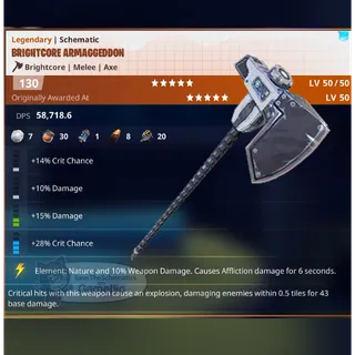 Fortnite: Save The World Schematic - Infinite Explosion Nature Affliction Critsplosion Armageddon