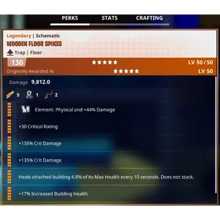 Fortnite: Save The World - 2x 6th Perk Wooden Floor Spikes Schematic