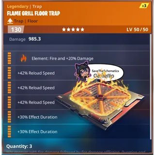 Fortnite: Save The World Schematic - 3x Reload 2x Effect Duration Flame Grill