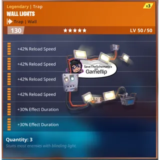 Fortnite: Save The World Schematic - 4x Reload 2x Effect Duration Wall Lights