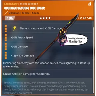 Fortnite: Save The World Schematic - Affliction Chain on Elim Vacuum Tube Spear