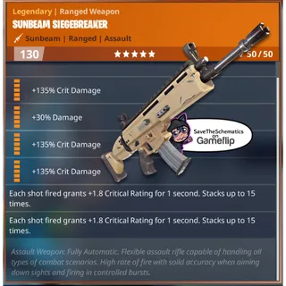 Fortnite: Save The World Schematic - 3x Crit Damage 2x Crit rate 2x 6th Perk Siegebreaker