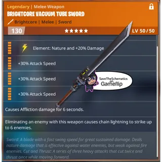 Fortnite: Save The World Schematic - 3x Attack Speed Affliction Chain on Elim Vacuum Tube Sword