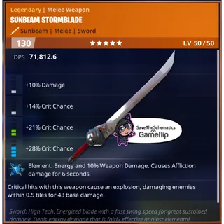 Fortnite: Save The World Schematic - Affliction Critsplosion Stormblade
