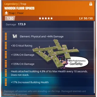 Fortnite: Save The World - 2x 6th Perk Wooden Floor Spikes Schematic