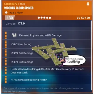 Fortnite: Save The World Schematic - 2x 6th Perk Wooden Floor Spikes