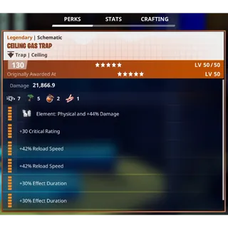 Fortnite: Save The World - 2x Reload / 2x Effect Duration Ceiling Gas Trap Schematic