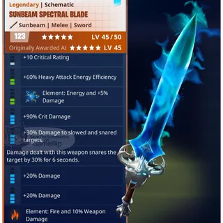 Fortnite: Save The World Schematic - 9 Perk Spectral Blade