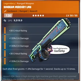 Fortnite: Save The World Schematic - No Element Crit Mercury LMG