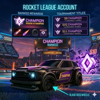 Rocket League Game Account BLACK DIECI + CHAMP REWARDS AND TITLES
