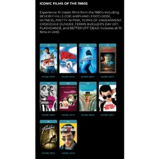 10 Iconic Films of the 1980s HD Vudu/FAH