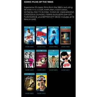 10 Iconic Films of the 1980s HD Vudu/FAH