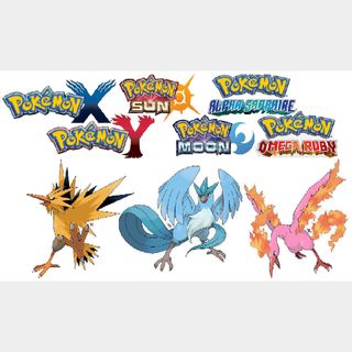 Shiny 6IV Articuno, Zapdos, and Moltres Legendary Birds Pokemon