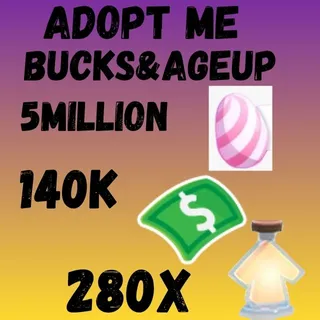 bucks and age up potions and candy eggs-adopt me